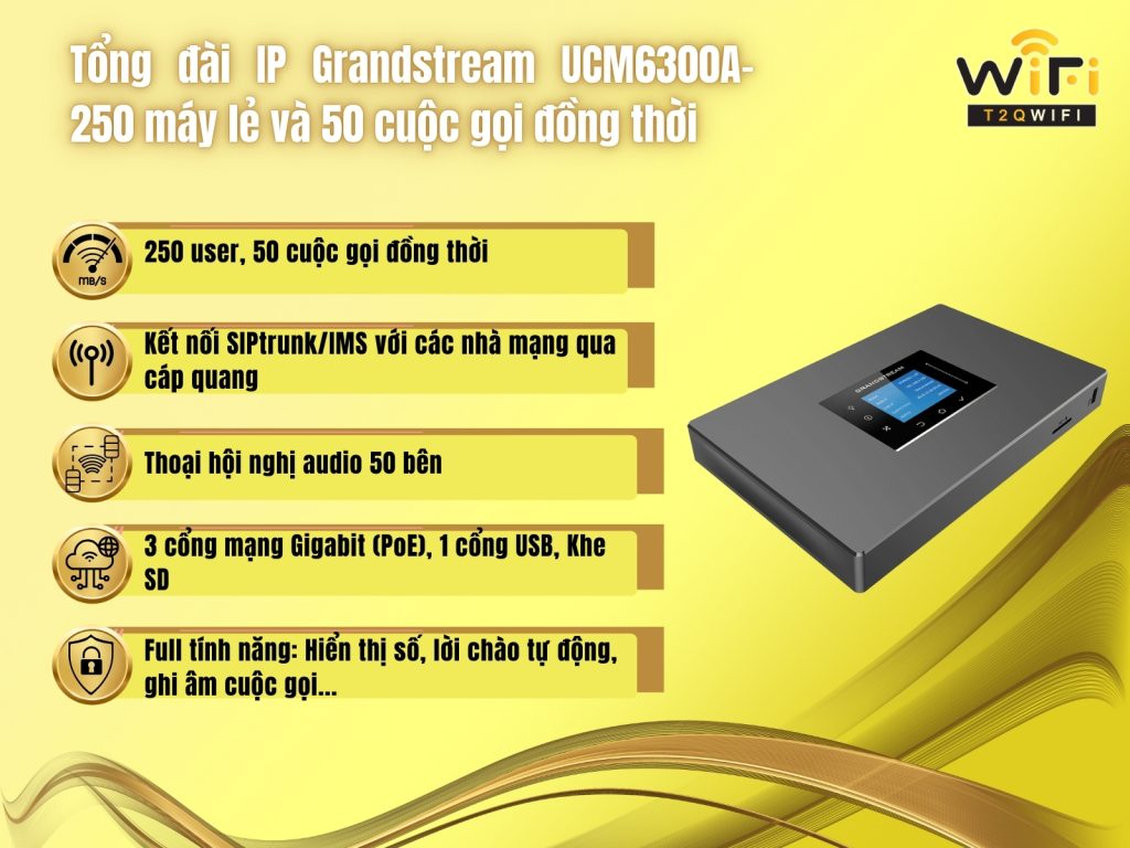 Thong tin ve Tong dai IP Grandstream UCM6300A 250 may le va 50 cuoc goi dong thoi