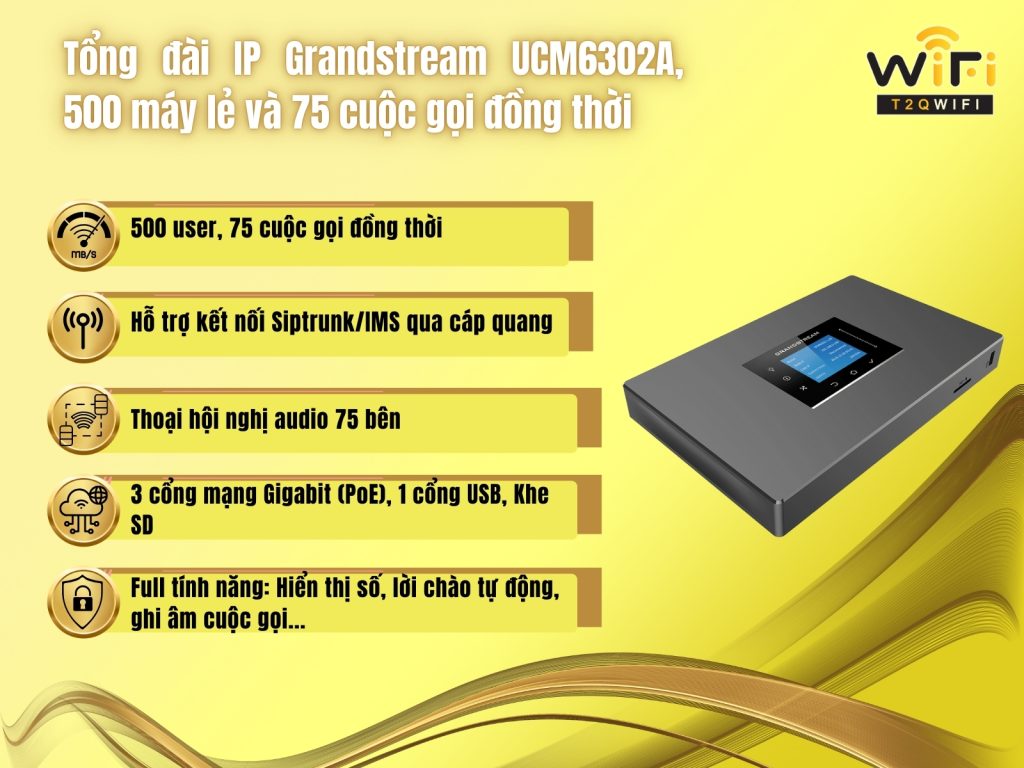 Dac diem noi bat cua Tong dai IP Grandstream UCM6302A 500 may le va 75 cuoc goi dong thoi