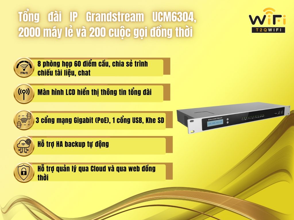 Thong tin cau hinh co ban cua Tong dai IP Grandstream UCM6304 2000 may le va 200 cuoc goi dong thoi