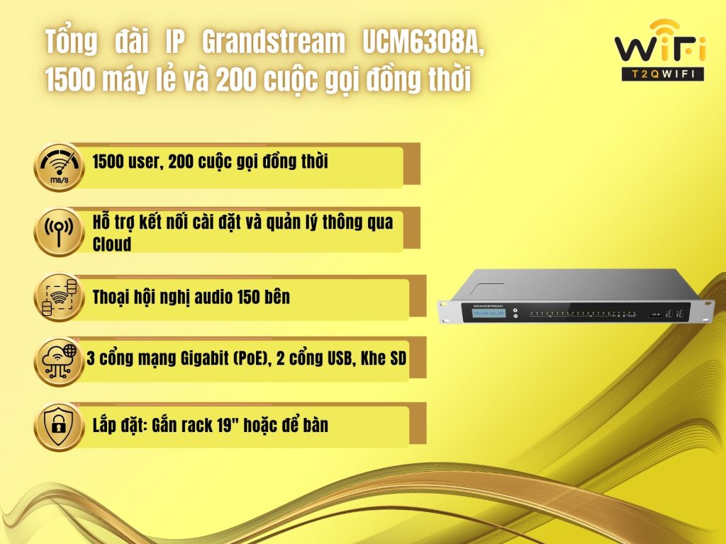 Thong tin cau hinh co ban cua Tong dai IP Grandstream UCM6308A 1500 may le va 200 cuoc goi dong thoi