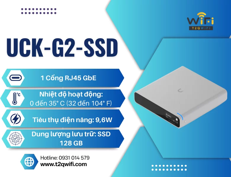Thông số kỹ thuật về thiết bị quản lý tập trung UniFi CloudKey+ (UCK-G2-SSD)