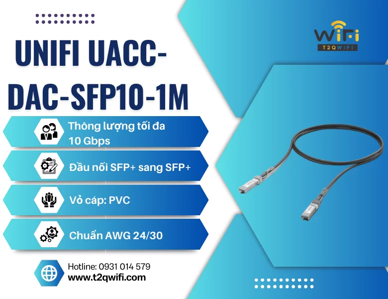 Thông số kỹ thuật của dây nhảy 2 đầu SFP10 UniFi (UACC-DAC-SFP10-1M)