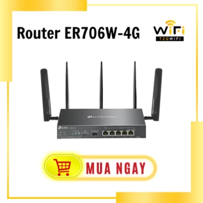 Router VPN Gigabit 4G+ Cat6 AX3000 Omada ER706W-4G | Support 4G+ Cat6 | WiFi 6 | hỗ trợ đa giao thức VPN