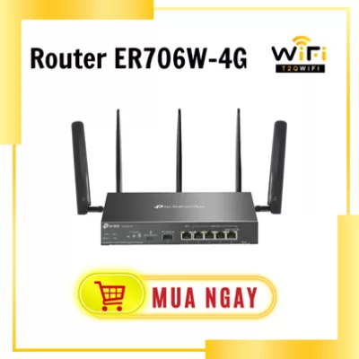 Router VPN Gigabit 4G+ Cat6 AX3000 Omada ER706W-4G | Support 4G+ Cat6 | WiFi 6 | hỗ trợ đa giao thức VPN
