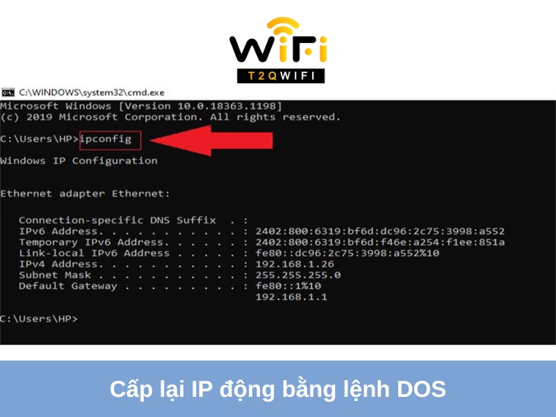Cap lai IP dong bang lenh DOS