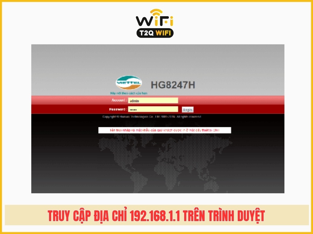 Truy cập địa chỉ 192.168.1.1 trên trình duyệt