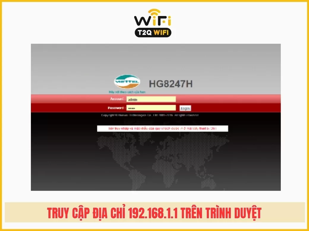 Truy cập địa chỉ 192.168.1.1 trên trình duyệt