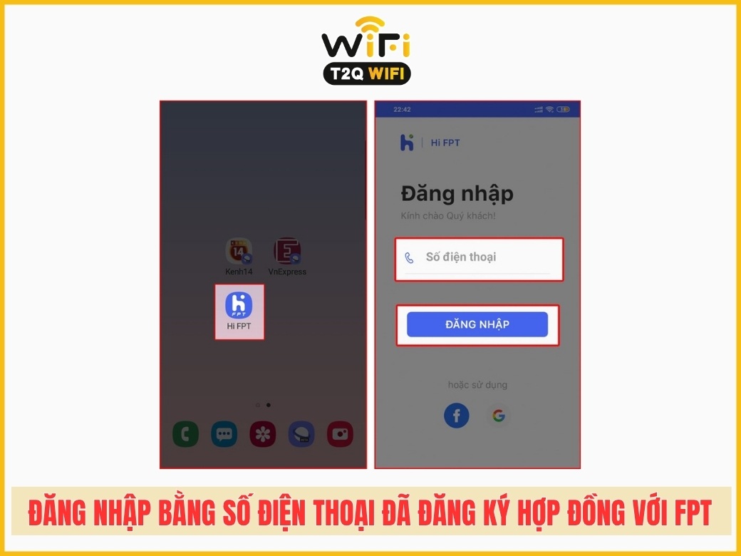 Bước 2: Đăng nhập bằng số điện thoại đã đăng ký hợp đồng với FPT