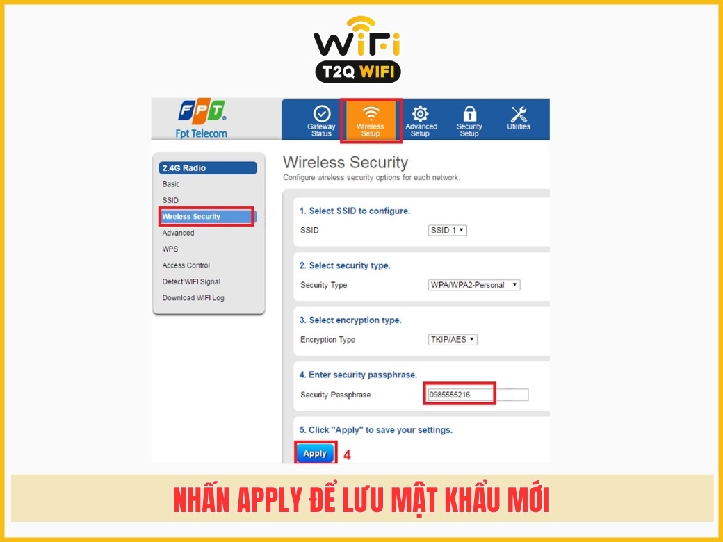 Bước 4: Nhấn Apply để lưu mật khẩu mới