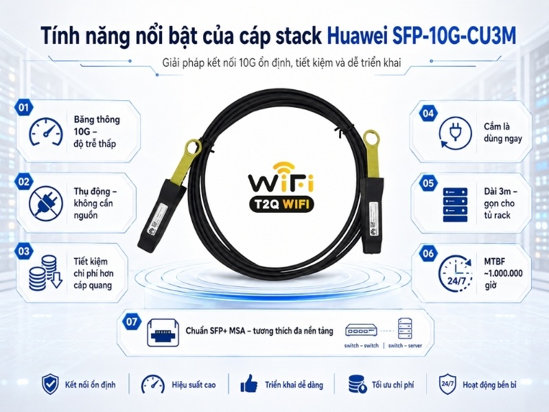 Tính năng nổi bật của cáp stack Huawei SFP-10G-CU3M