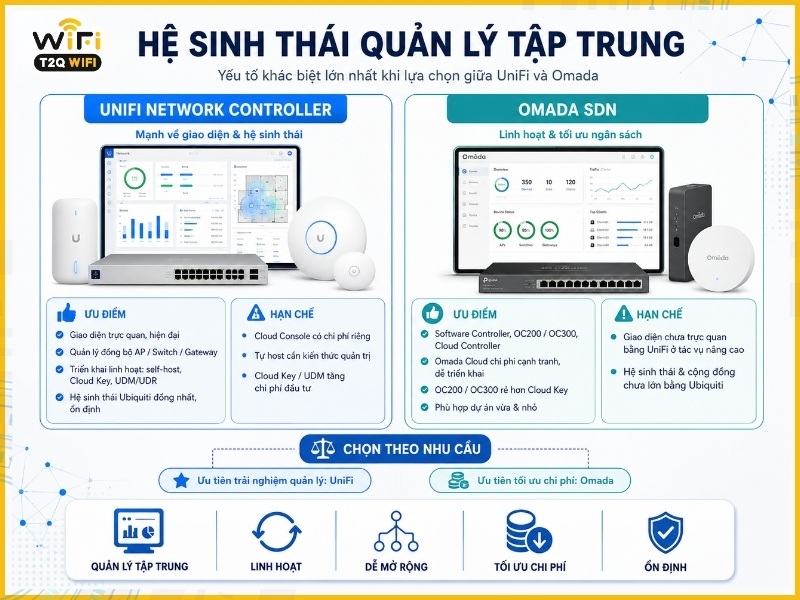 Hệ sinh thái quản lý tập trung UniFi U6 Pro vs TP-Link Omada EAP