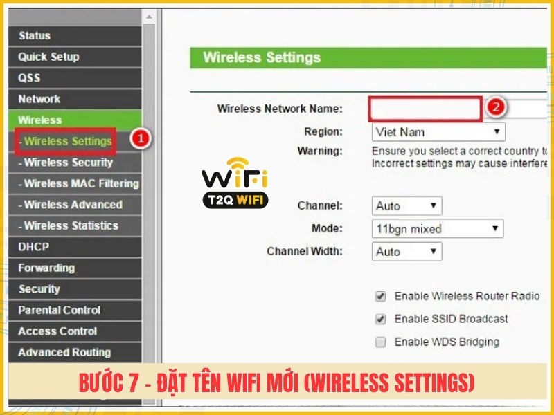 Bước 7 - Đặt tên Wifi mới (Wireless Settings)