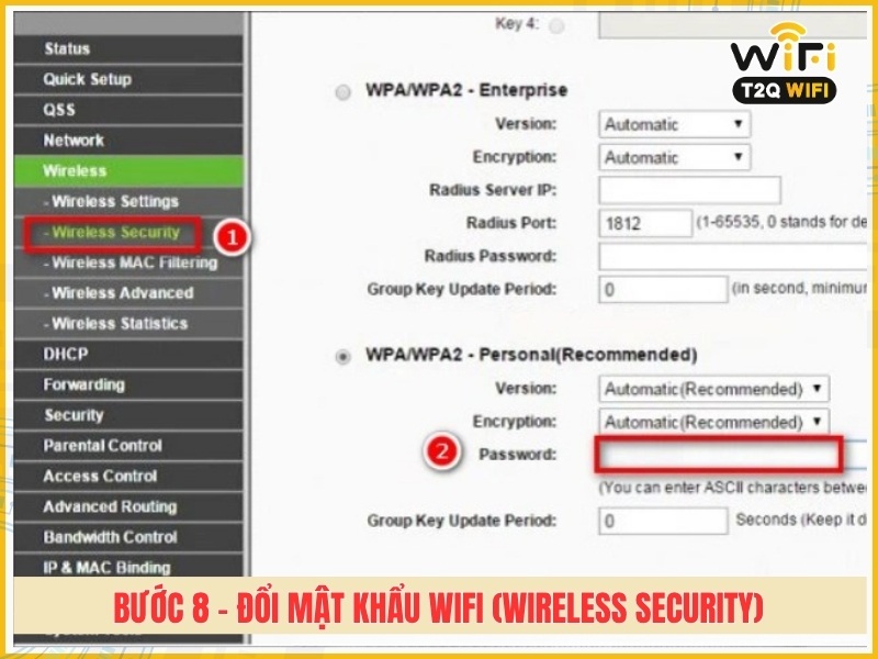 Bước 8 - Đổi mật khẩu Wifi (Wireless Security)