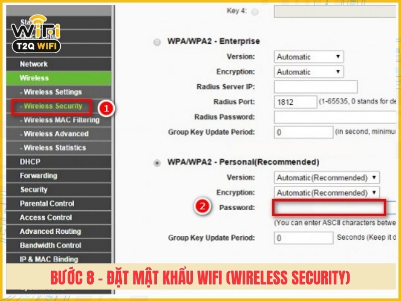 Bước 8 - Đặt mật khẩu Wifi (Wireless Security)