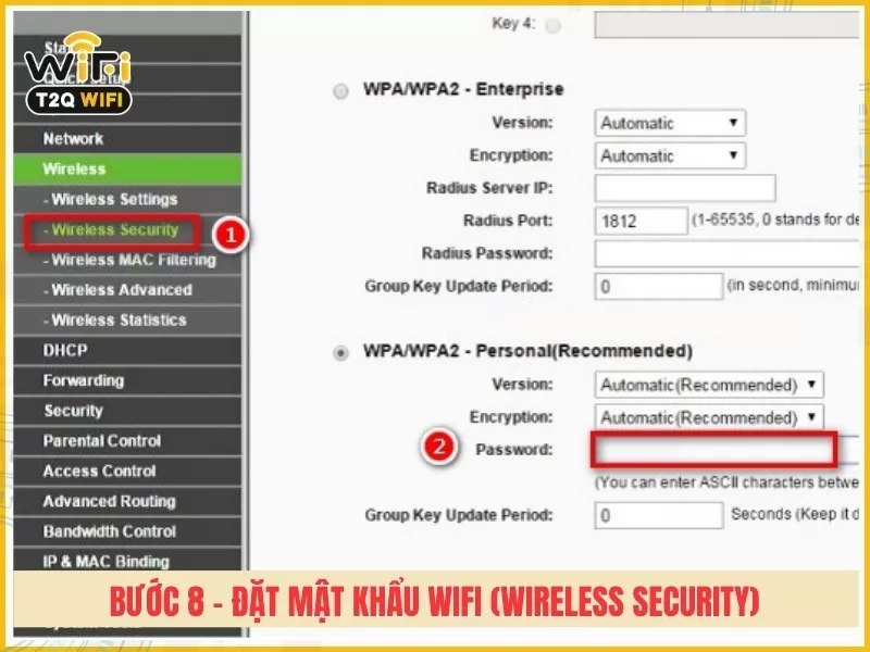 Bước 8 - Đặt mật khẩu Wifi (Wireless Security)
