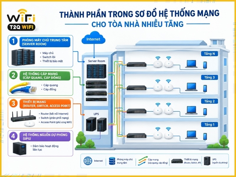 thành phần trong sơ đồ hệ thống mạng cho tòa nhà nhiều tầng