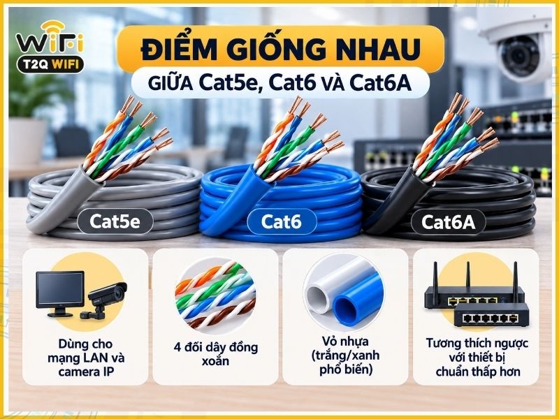 Điểm giống nhau giữa Cat5e, Cat6 và Cat6A